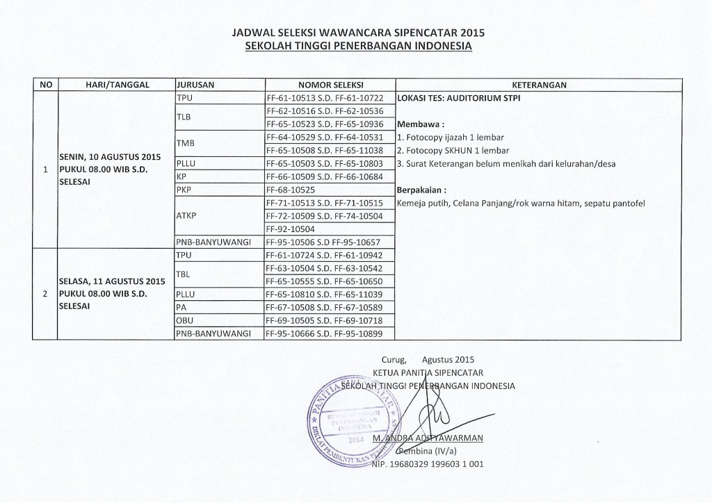 Jadwal Seleksi Wawancara